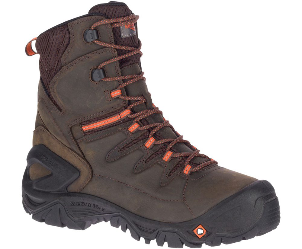 Merrell Work Boots Brown - Strongfield Leather 8\" Thermo Waterproof Comp Toe - Mens 54RHCNQJK